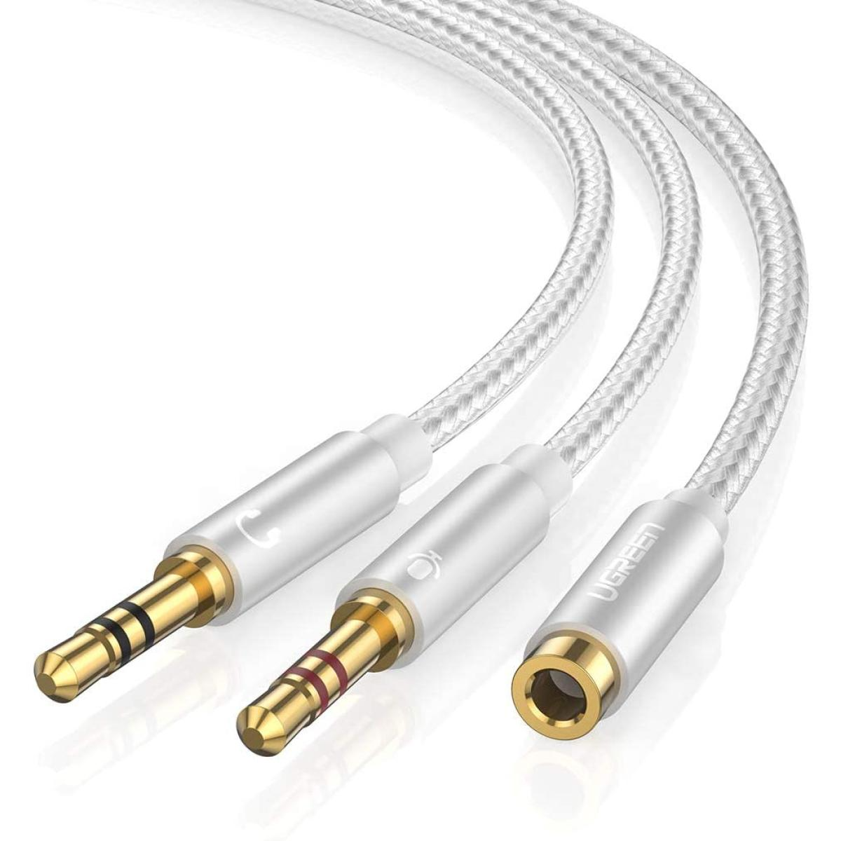 UGREEN 3.5mm Female to 2 Male Cable Aluminum Case - White UGREEN 3.5mm Female to 2 Male Cable Aluminum Case - White